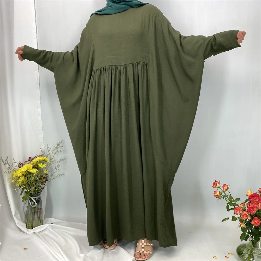 Nouvelle mode musulmane Robe élégante moyen-orient turquie plissée Robe longue Abaya Robe couleur unie