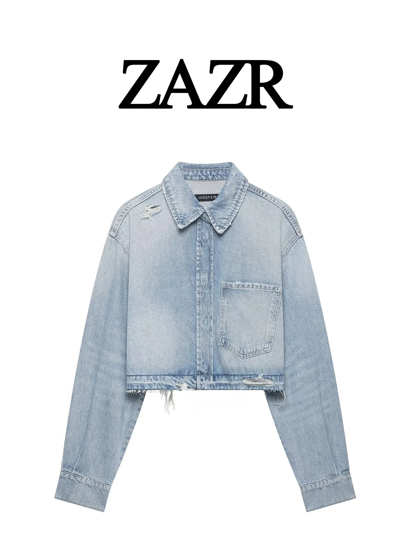 Elegant Short Denim Shirt Jacket with Long Sleeves And Button Closure Stylish ZR Wind New Women's Wear Polyester Fiber