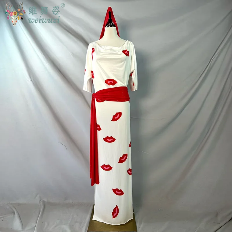 Ensemble de costumes de danse du ventre pour femmes, imprimé de lèvres rouges, vêtements d'entraînement folklorique Baladi Shaabi, Robe pour adultes, tenue de danse du ventre, nouvelle collection