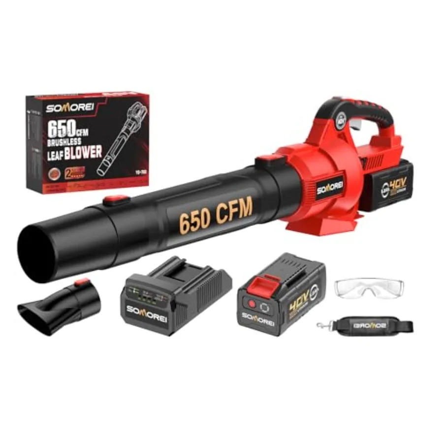 

Cordless Leaf Blower for Lawn: 40V 650CFM High Power Electric Blower with 5.0Ah Battery and Fast Charger - Lightweight 6lbs Yar