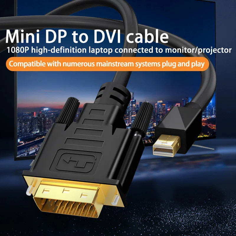 Mini DP to DVI Adapter Cable Mini DisplayPort Male to Male Converter Notebook Thunderbolt Connection Monitor Projector Headset