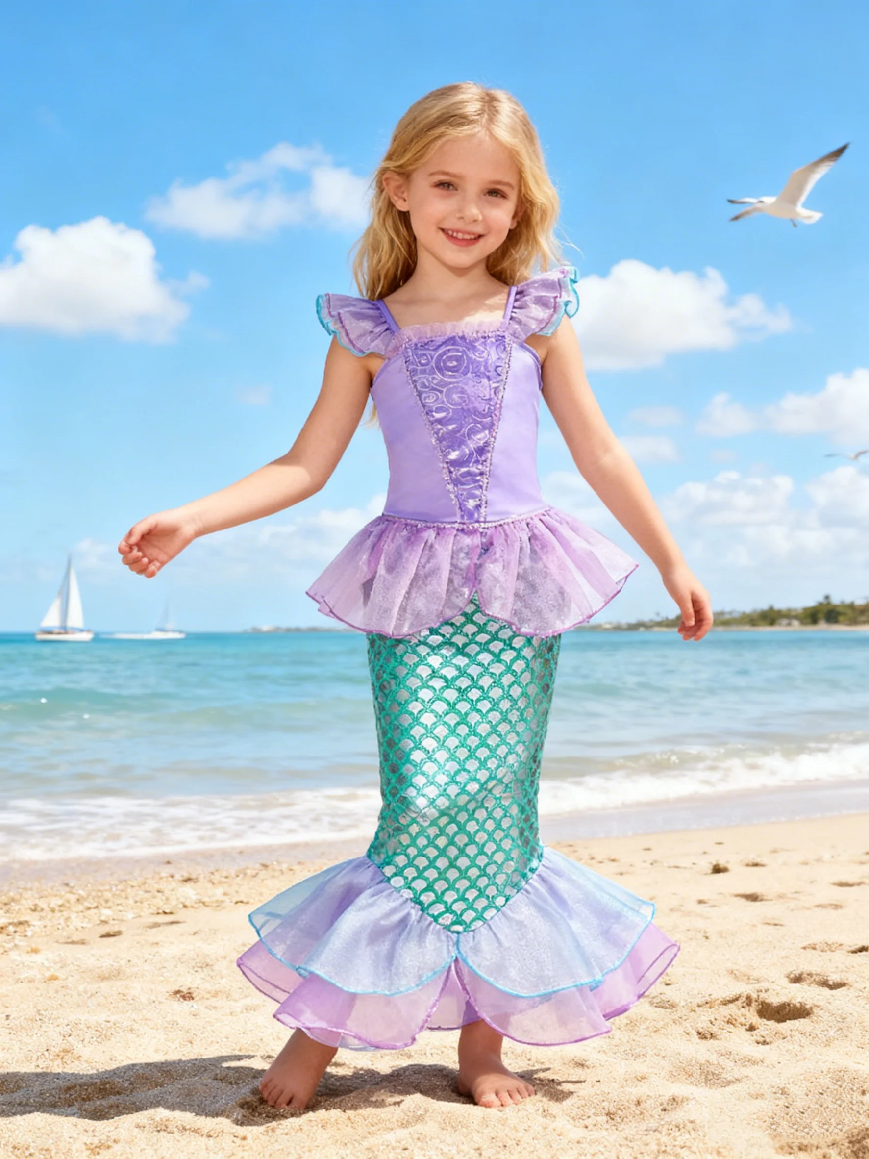 حورية البحر فستان حفلة عيد ميلاد الصيف فتاة حورية البحر زي كرنفال أنيمي تأثيري ملابس 2-10 سنوات الاطفال الخيال فستان حفلات التنكر #4