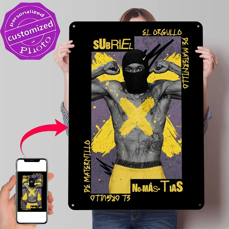 Subriel Matia - Póster impreso en 3D con textura, letrero de metal vintage personalizado para decoración de pared, arte para el hogar, decoración estética