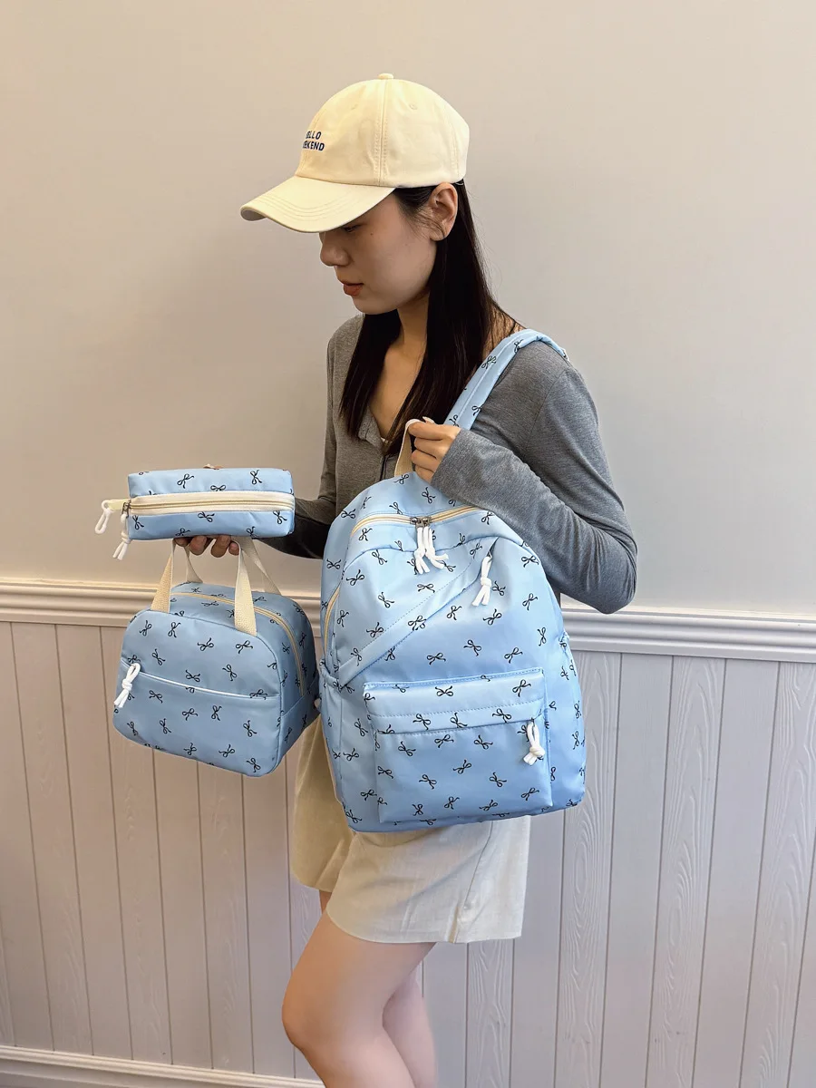 Backpack Matched With Lunch Bag And Pencil Case Multi Compartment Storage Padded Straps Campus Daily Short Trip Women Backpack