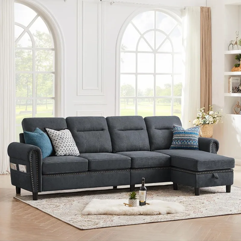 

106" Convertible Sectional Sofa, L Shaped Couch with Storage Chaise and Side Pocket, Modern Reversible 4 Seater Couch