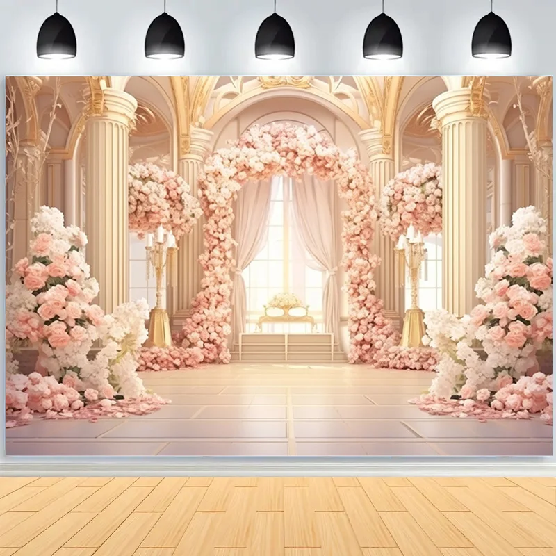 

Rose Flowers Decorative Elements Balloon Wedding Arch Photography Backdrops Valentine's Day Festive Indoors Background FL-08