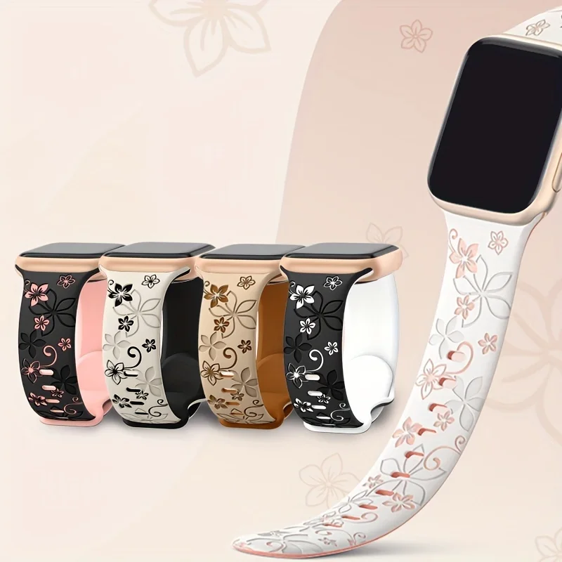 

Для Apple Watch 38/40/41/44/45/42/46/49 мм для женщин, силиконовый спортивный ремешок с цветочным принтом, для iWatch Series 10 9 8 7 6 5 4 3 2 1 SE