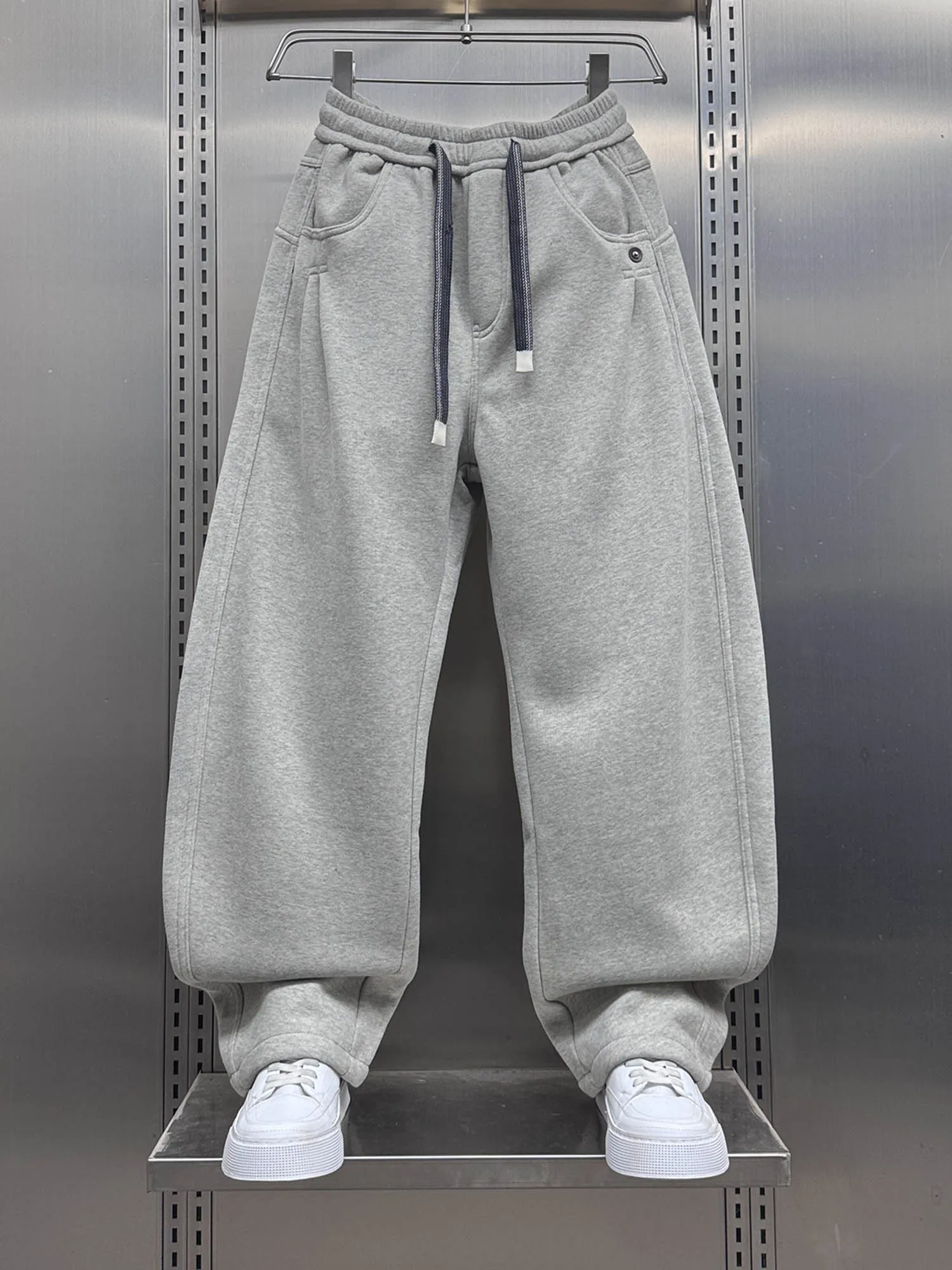 

Trendy Casual Fce Lined Straight Leg Pants Men's Winter New Korean Version Color Sweatpants Loose Fit Comfortable