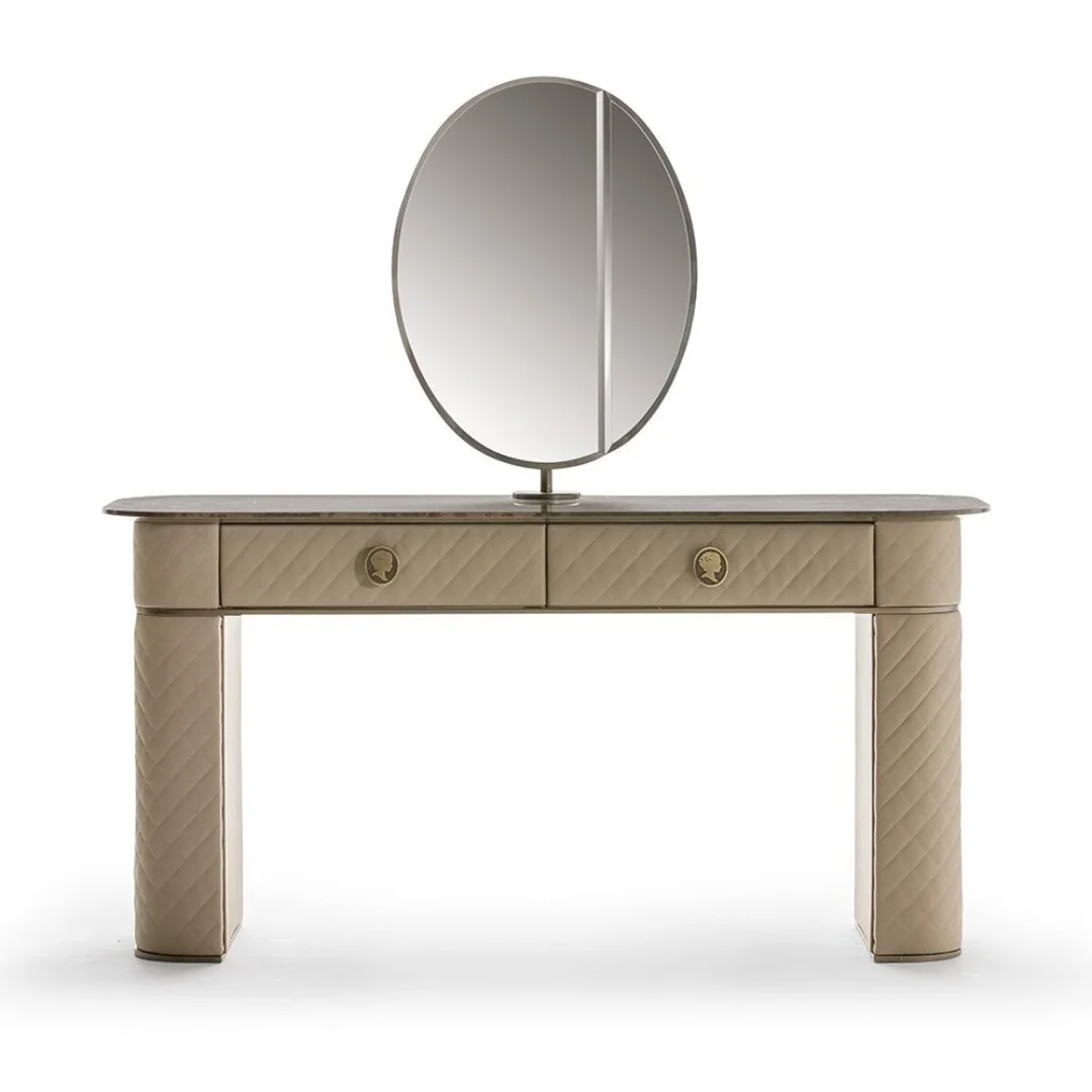 Italian light luxury modern simple solid wood stainless steel creative advanced mirror dressing table