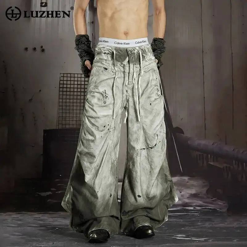 

LUZHEN 2026 New Personalized Vintage Style Tie-dyed Niche Design Baggy Denim Pants Men's Trendy Streetwear Casual Jeans JY7477