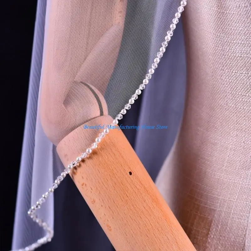 E56A غطاء رأس العروس حجاب مانتيا العروس أغطية الرأس مانتيا حجاب رائع مرصع باللؤلؤ مانتيا لإكسسوارات اللعب المدرسية