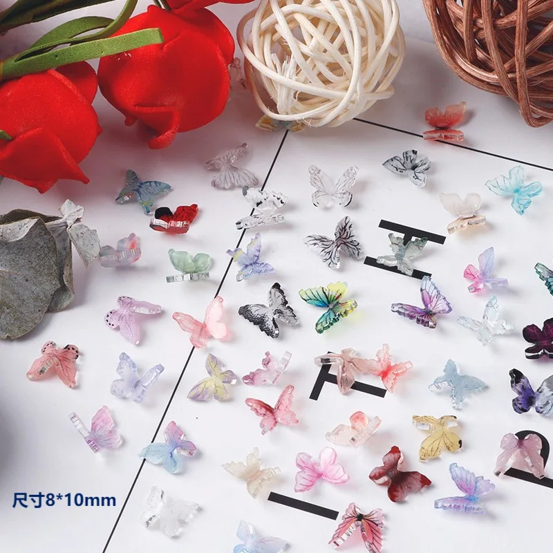 20Pcs 3D Cute Resin Butterfly Nail Art Accessory Glitter Butterfly Design Nail Charms Mix Color Rhinestone Nails Art Decoration