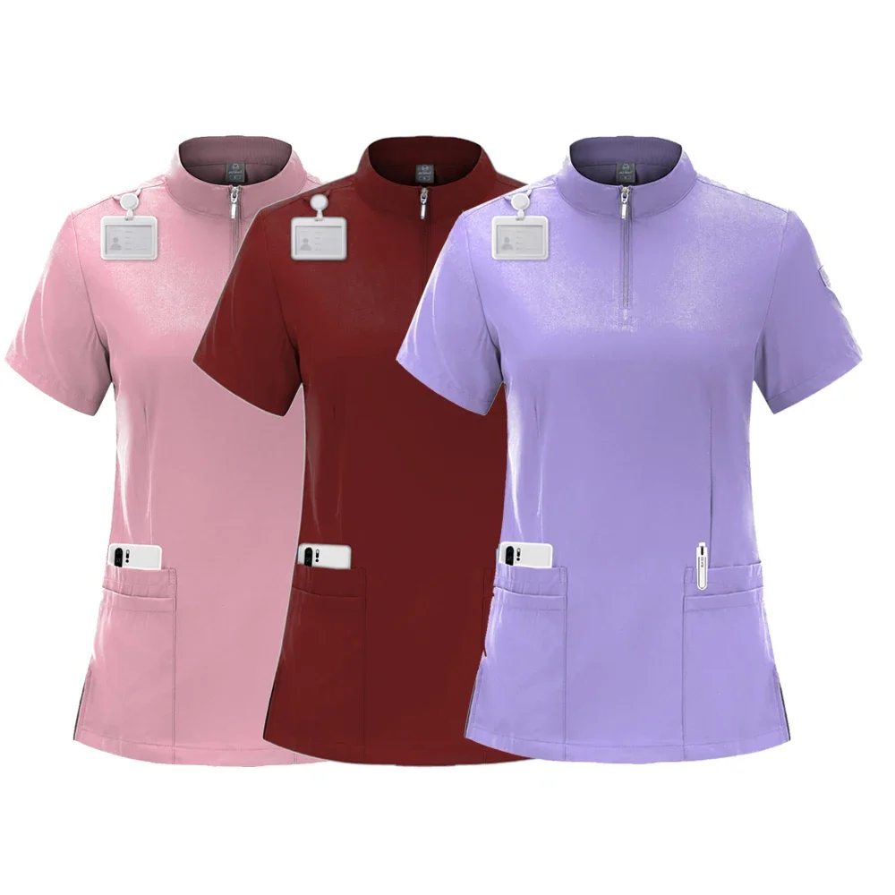 Esfoliante com decote em v feminino, uniforme de enfermeira, top casual, manga curta, farmácia trabalhando, médico, hospital, médico, uniforme