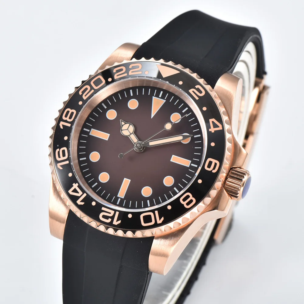 Parnsrpe 40 мм механические часы из розового золота с сапфировым стеклом NH35 часы с механизмом светящаяся дата водонепроницаемые