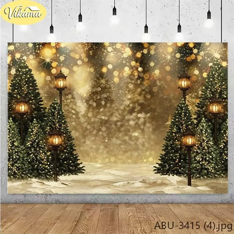 VIKAMA Photography Background Christmas Winter Trees Street Lamps Backdrop for Party Birthday Photo Booth Home Decor