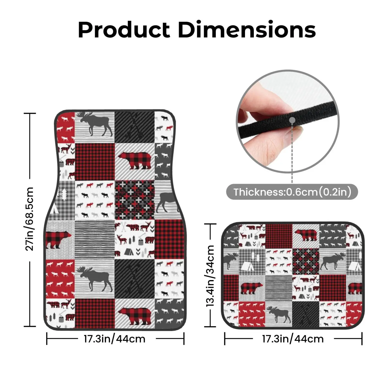 Bear Deer Checkered Pattern Car Floor Mats Non-Slip Carpets Rugs Front & Rear Car Foot Mats Set of 4 Pcs Auto Accessories Decor - view 5
