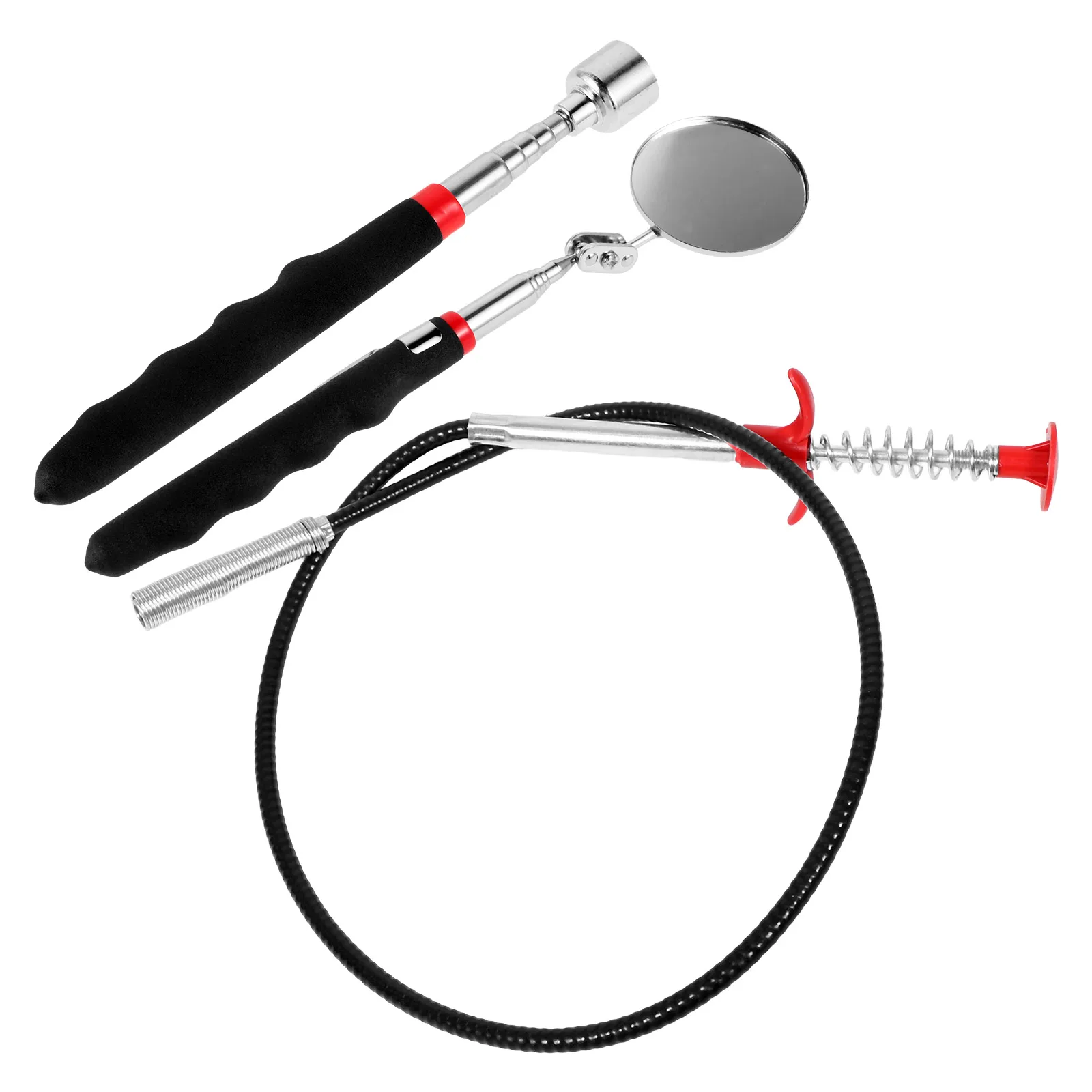 

1 Grabber Clear Inspection Mirror Set for Car Repair Extendable Telescope Adjustable Length Durable Construction Practical