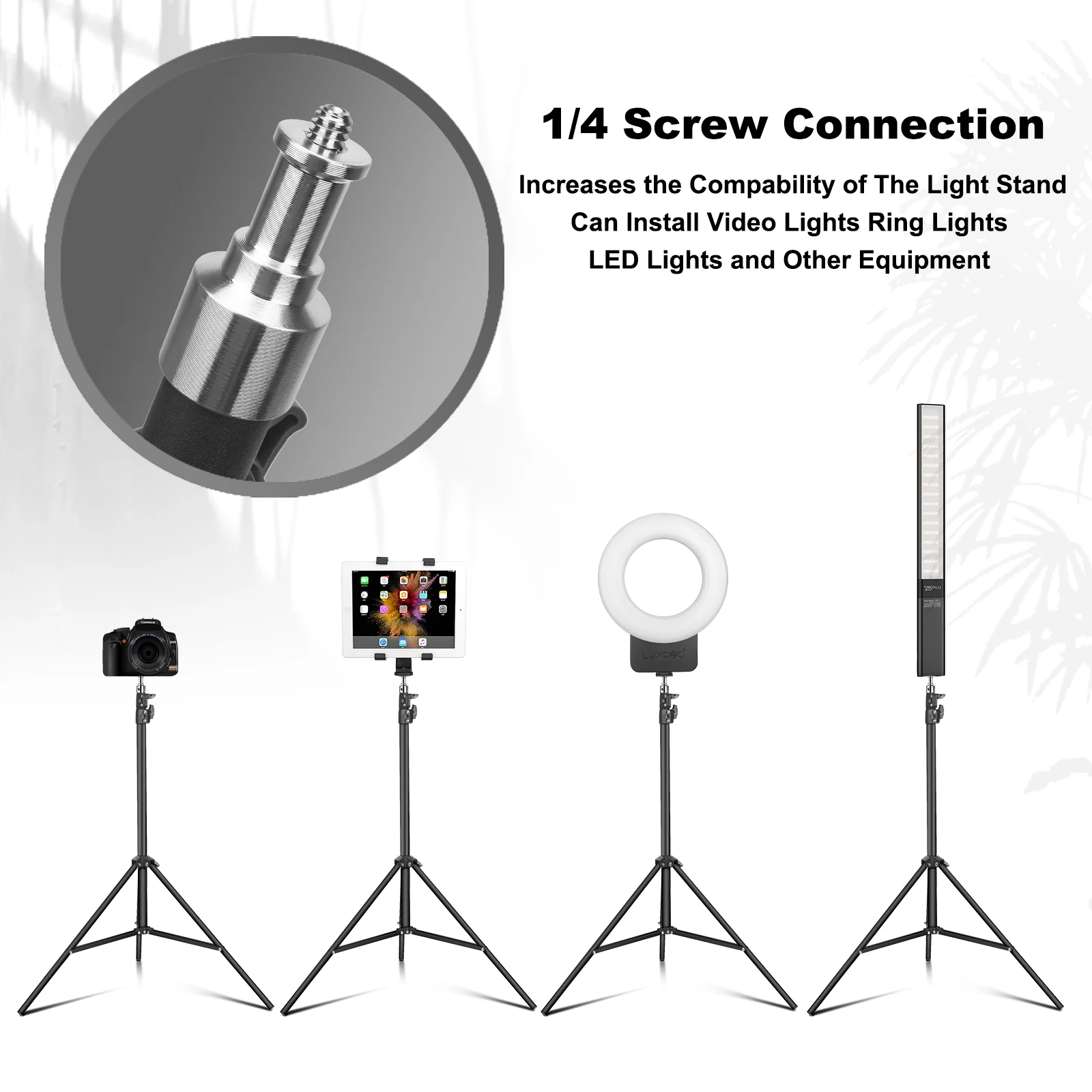 LUXCEO 2PCS Light Stand Photography Extensible Tripod with 1/4 Screw for Softbox LED Video Light Cell Phone Mount Camera