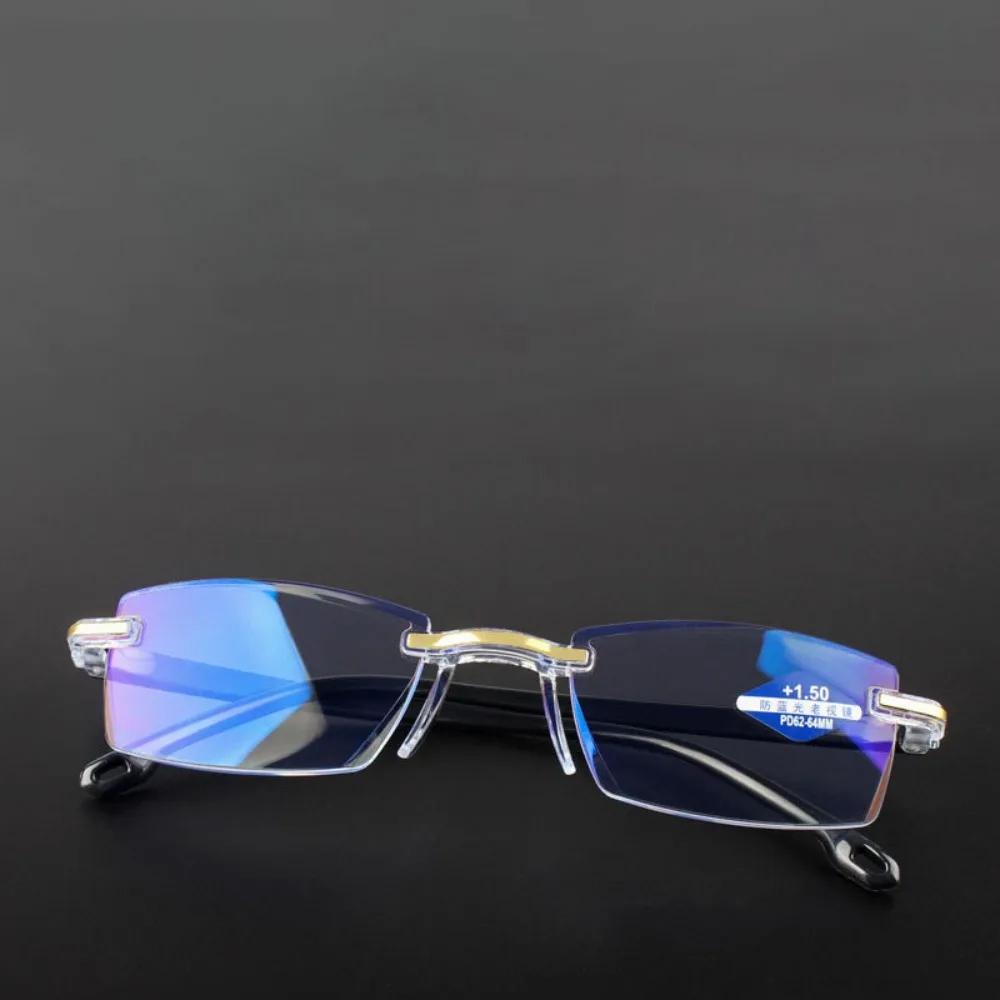

Frameless Presbyopia Eyeglasses Square Frame Optical Eyewear Men's Reading Glasses Ultralight Spectacle Lens Power +100 To +400