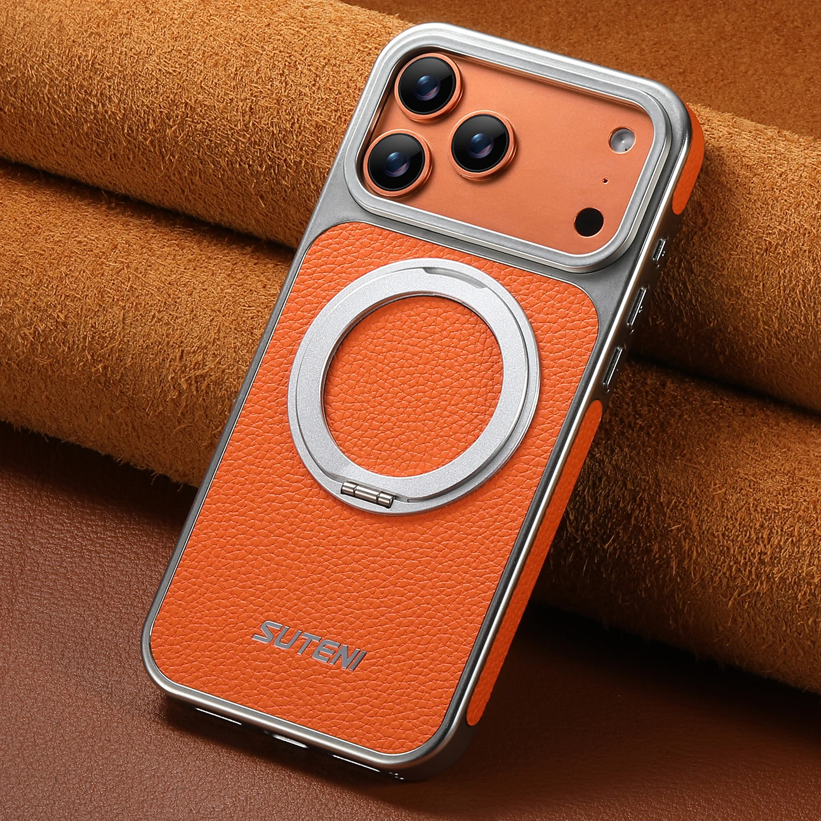 Кожаный магнитный чехол-держатель для телефона для Iphone 13, 14, 15, 16, 17 Pro Max 360 °   Вращающаяся крышка подставки для беспроводной зарядки Magsafe