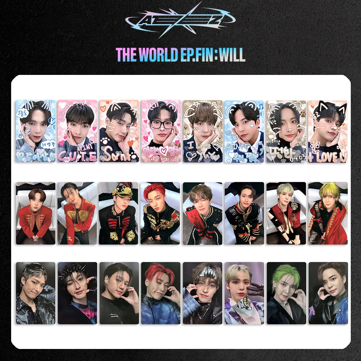 Kpop ATEEZ Yunho Yeosang San Mingi العالم فين سوف سلسلة بطاقات الصور Hongjoong Seonghwa Wooyoung Jongho Lomo بطاقات المشجعين هدية