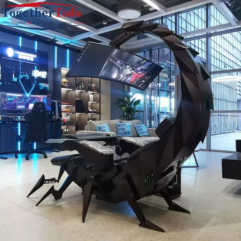 【CHIMU HOME】 High Tech Modern Electrical Recline Swivel Support 3 Scorpion Gaming Chair With Heat and Massage Cushion