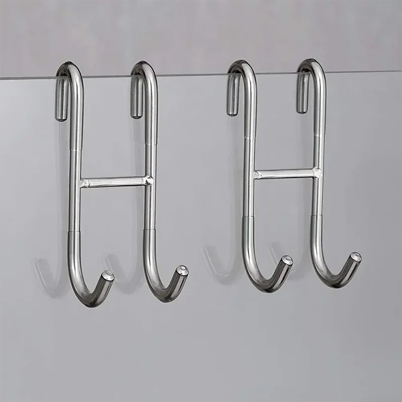 12*5*1.2cm Double S-shaped Hook 304 Stainless Steel Storage Hanger For Glass Door Type Shower Hook Kitchen/Bathroom Towel Rack