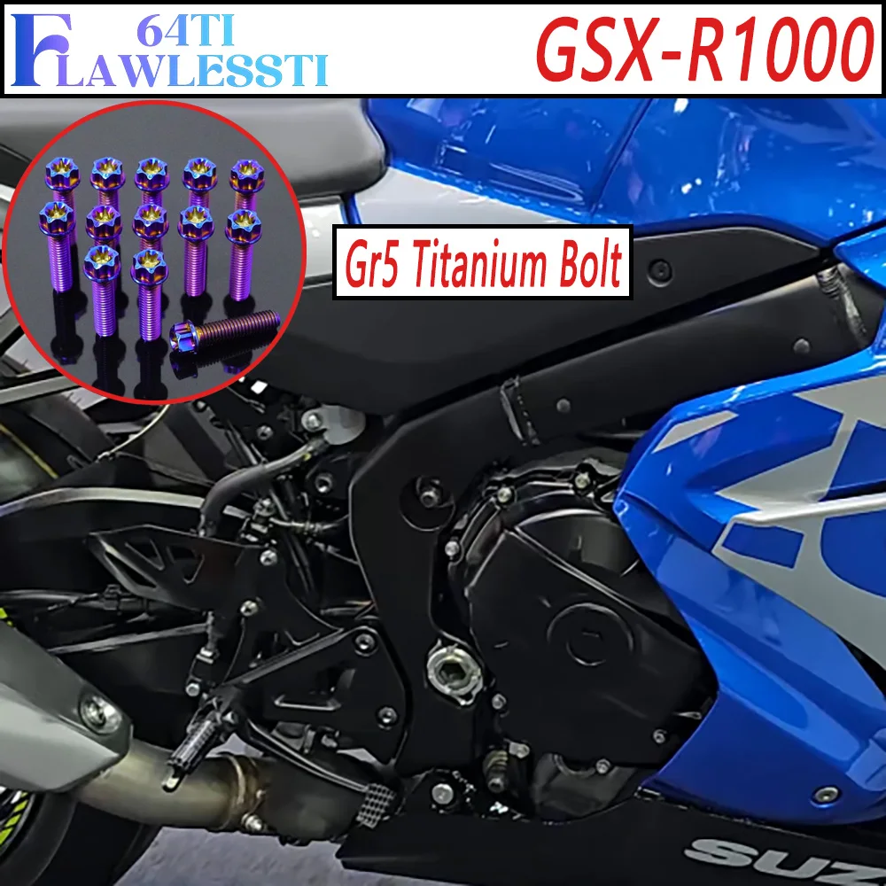 FLAWLESSTI Gr5 Titanium Bolt Magneto Clutch Cover Chain Adjuster Pipe Cover Rear Frame Bolt Sprocket Nut For Suzuki GSX-R1000