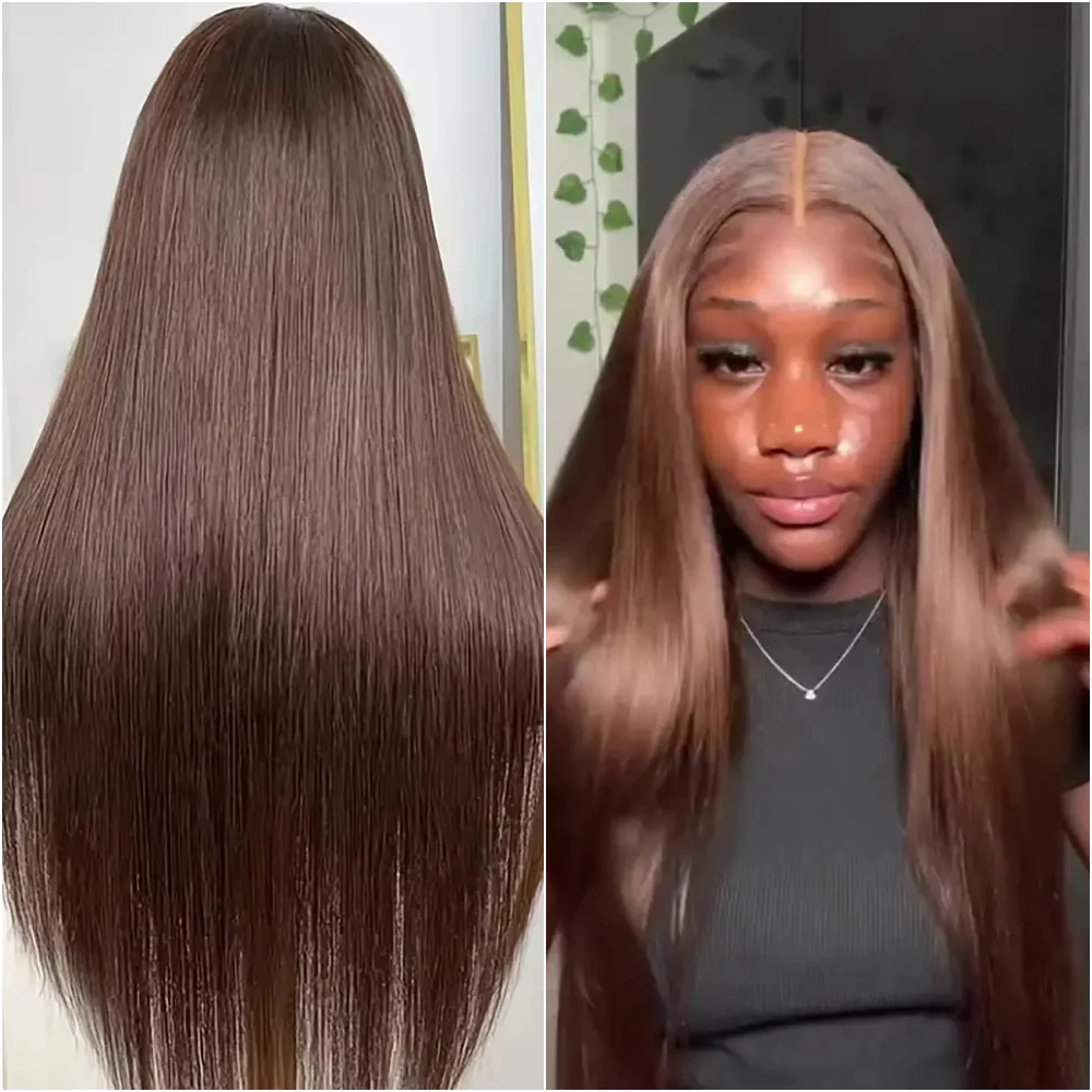 

200% Плотность Кость Прямые Парики Фронта Шнурка Человеческих Волос 13x6 Шоколадно-Коричневый HD Парик Фронта Шнурка Предварительно Сорванные Волосы 36 40 Дюймов