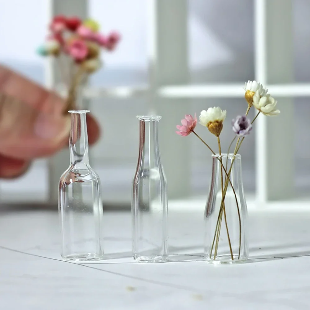 3Pcs 1/12 Doll House Miniature Glass Bottle Simulation Vase Model Toys for Mini Decoration Dollhouse Accessories