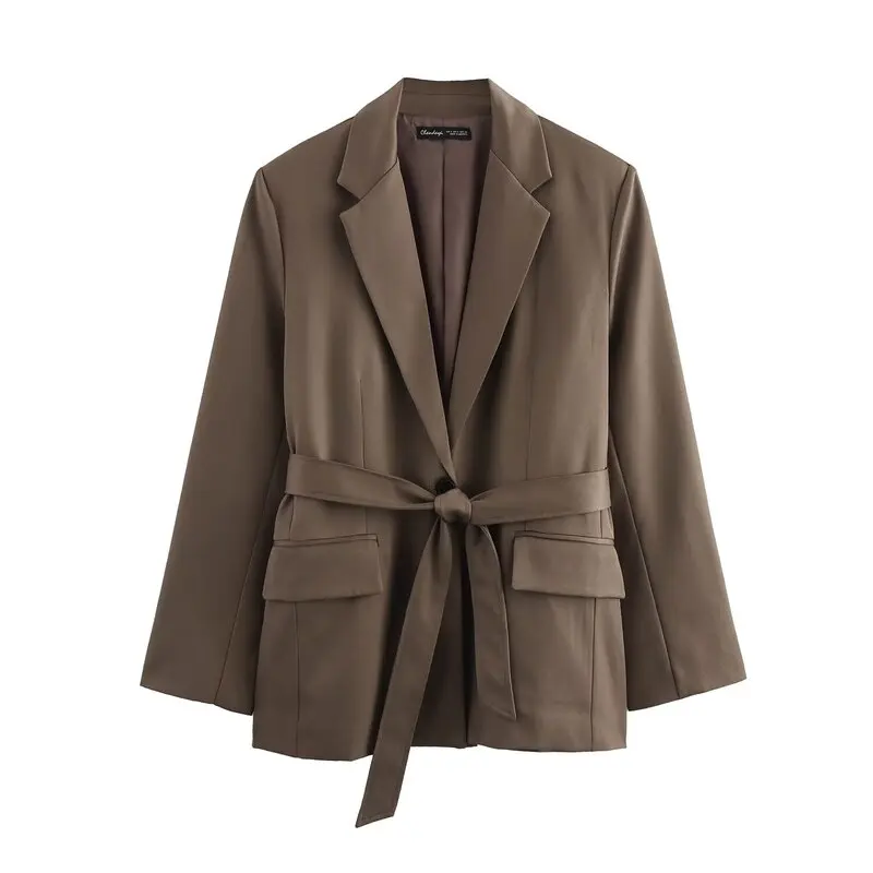 

Spring 2025 Women's Casual Long Sve Suit Jaet with Belt Straight Leg Trousers Faion Versatile Classic Sle