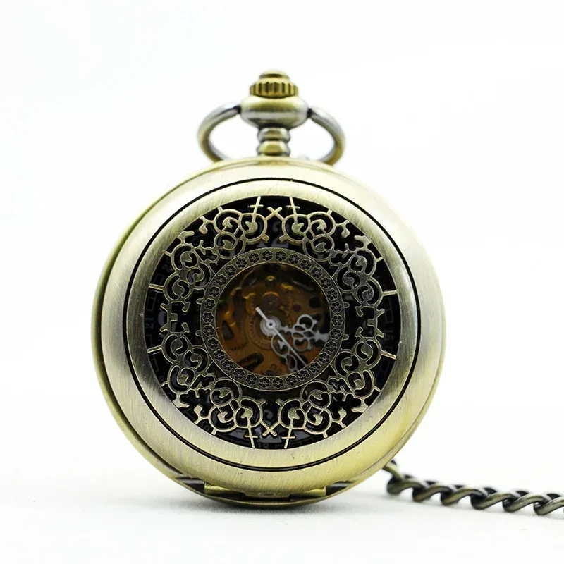 Vintage 2 Sides Open Case Fob Watches Mechacnical Hand-winding Pocket Watches Personalised Retro Necklace Chain Clock