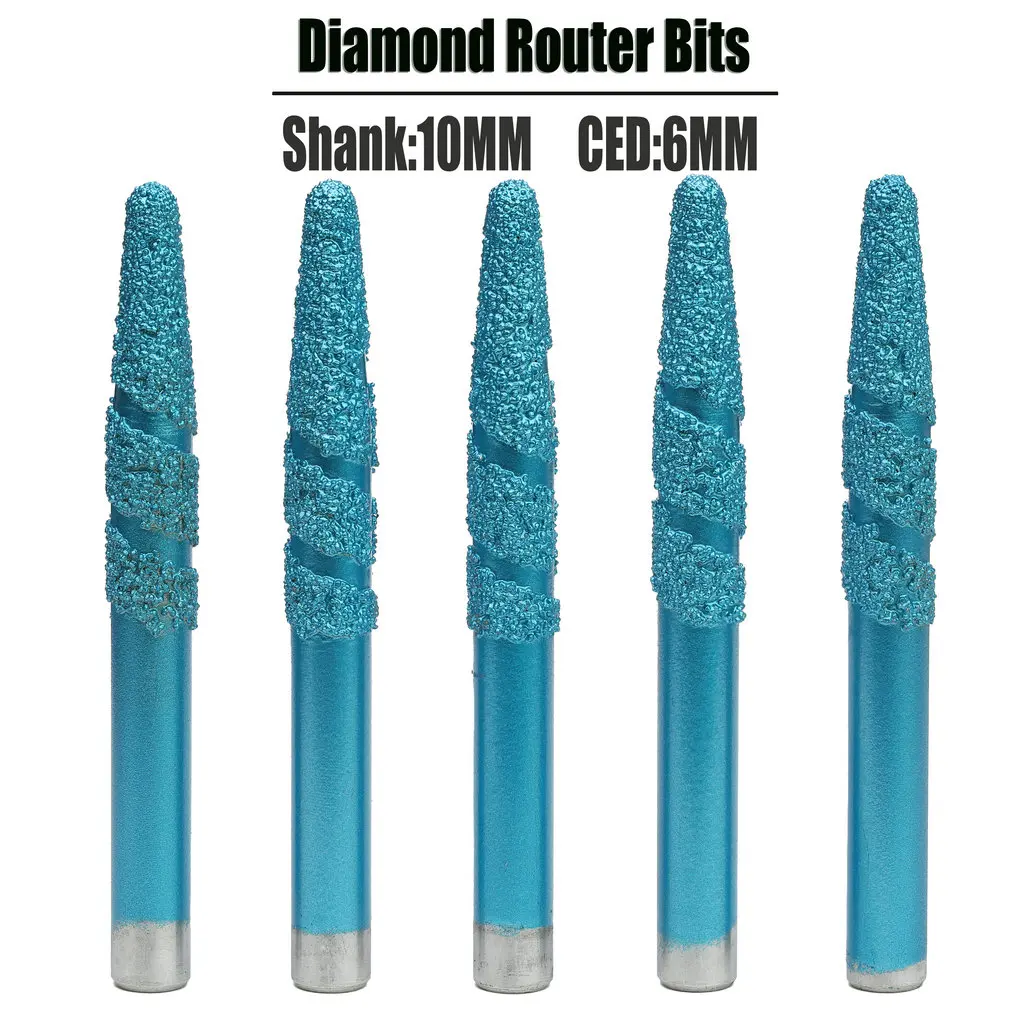 10/12mm CNC Brazed Diamond Engraving Tool Stone Carving Router Bit Milling Cutter for Ceramic Marble 3D Tapered Cutting Endmill