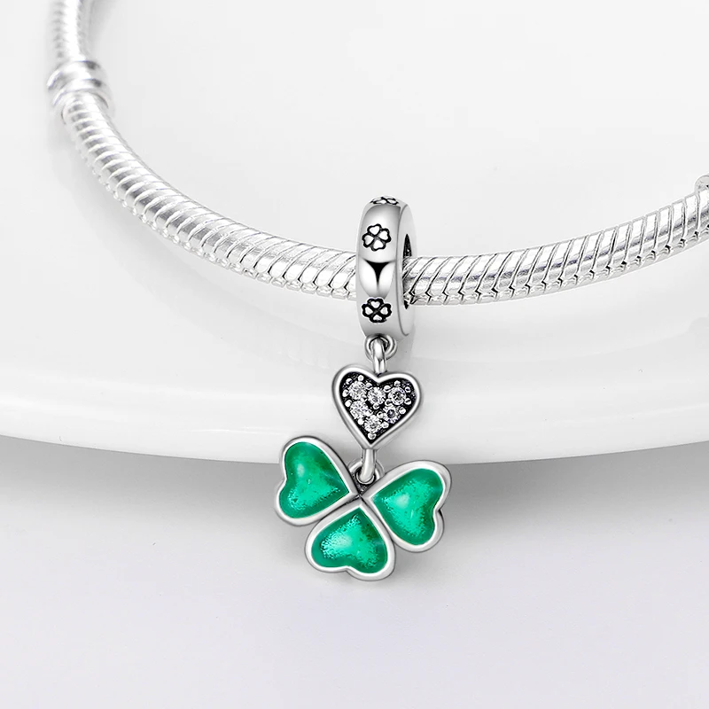 Fashion Spring Ladybird Lucky Four Leaf Clover Series 925 Silver Color Charms Bead Fit Pandora 925 Original Bracelet DIY Jewelry