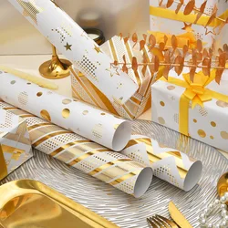 4 Pcs Gilded Stars Wave Dots Wrapping Paper Roll for Wedding Kids Birthday Holiday Baby Shower Gift Wrap Crafts Paper Decor