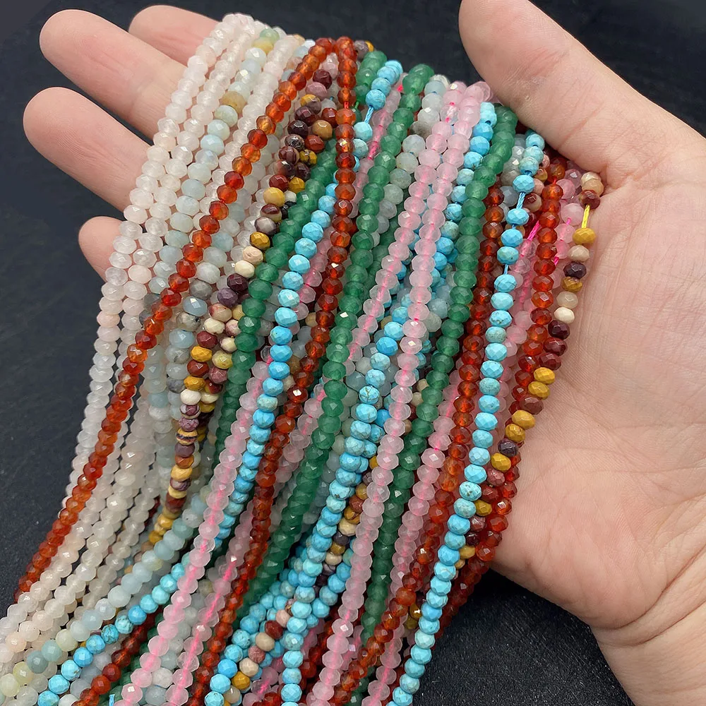 

Faceted Amethyst Beads 2x3/3x4/5x6mm Round Turquoise Agate Natural Stone Loose Bead 1 Strand DIY Necklace Bracelet Accessory