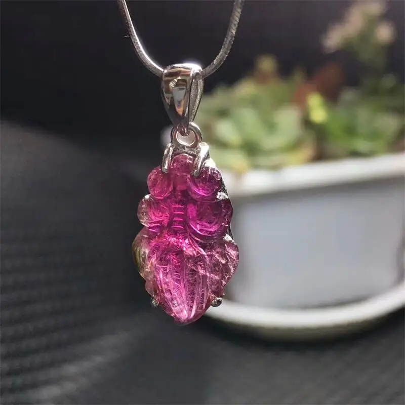 S925 Natural Watermelon Tourmaline Golden Fish Pendant Healing Gemstone Carved Figurine Gift Fashion Jewelry For Women Gift 1PCS