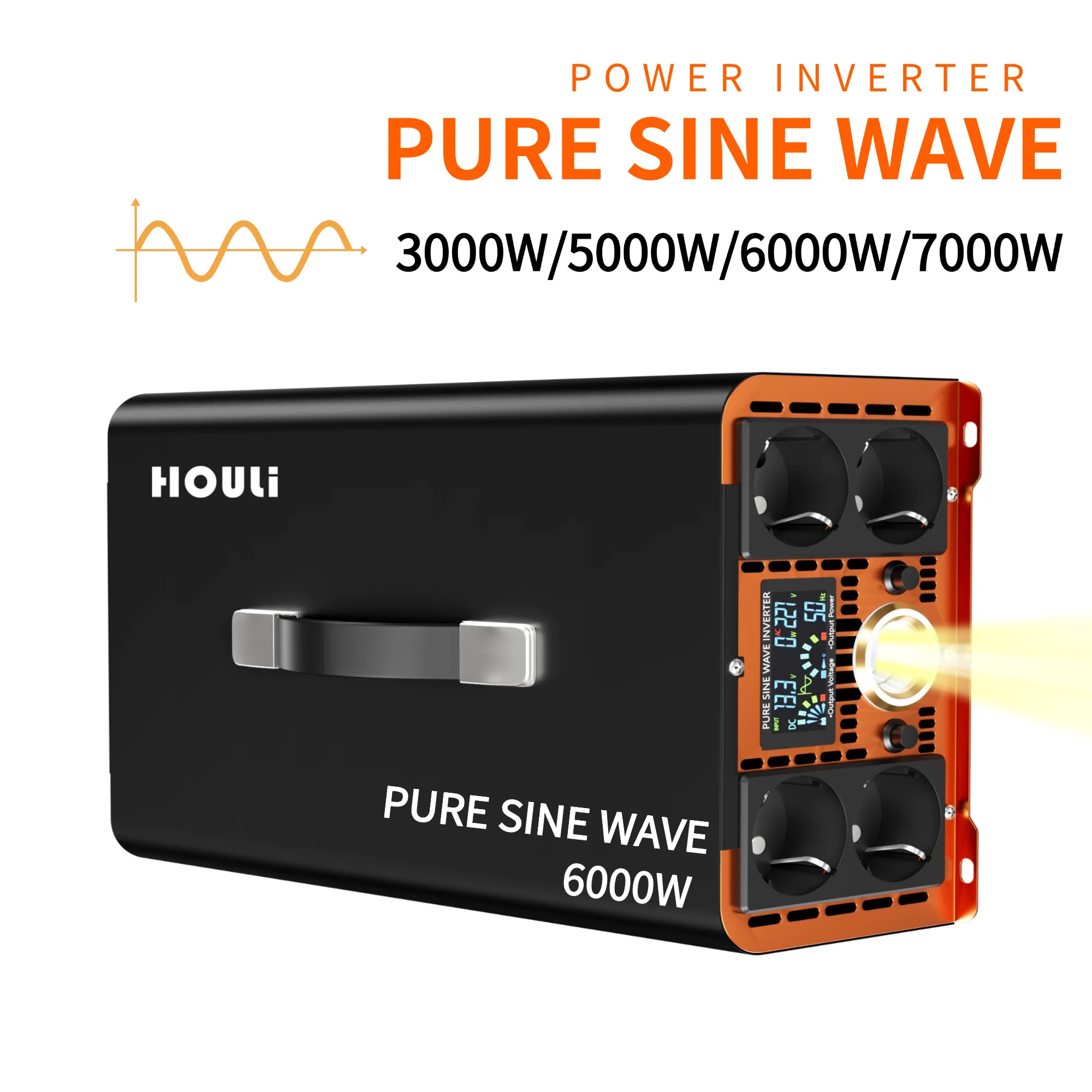 

HOULI 6000W Pure Sine Wave Inverter 12V DC to 220VAC Power Inverter for Home/Truck/RV/Camping Off Grid Solar System Car Inverter