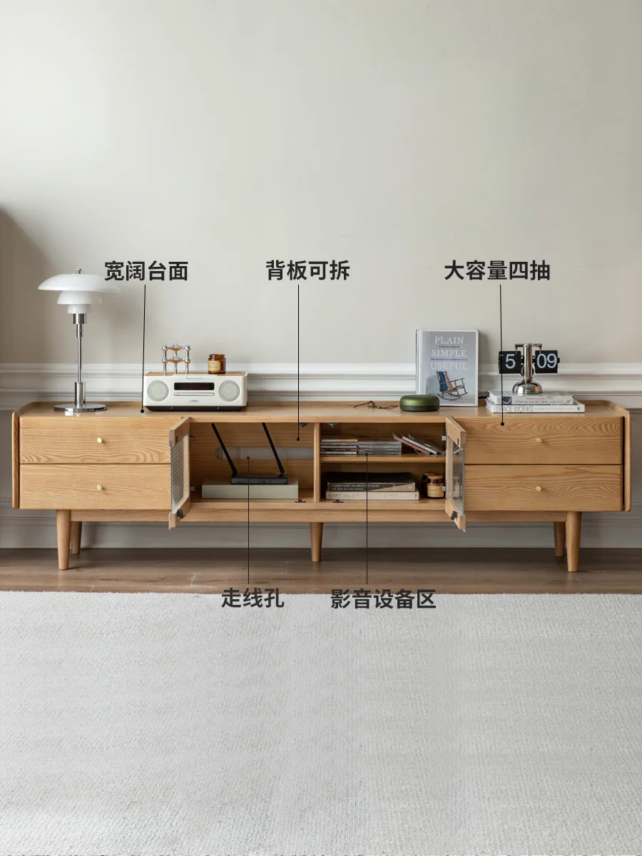 

Solid wood TV cabinet Nordic ash wood locker Small apartment wall cabinet Modern living room log furniture