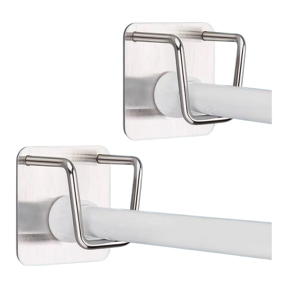 Stainless Steel Telescopic Rod Holder with No-Drill Bracket for Curtain Rods for top Cabinet and Doorway Storage 2 Piece Set
