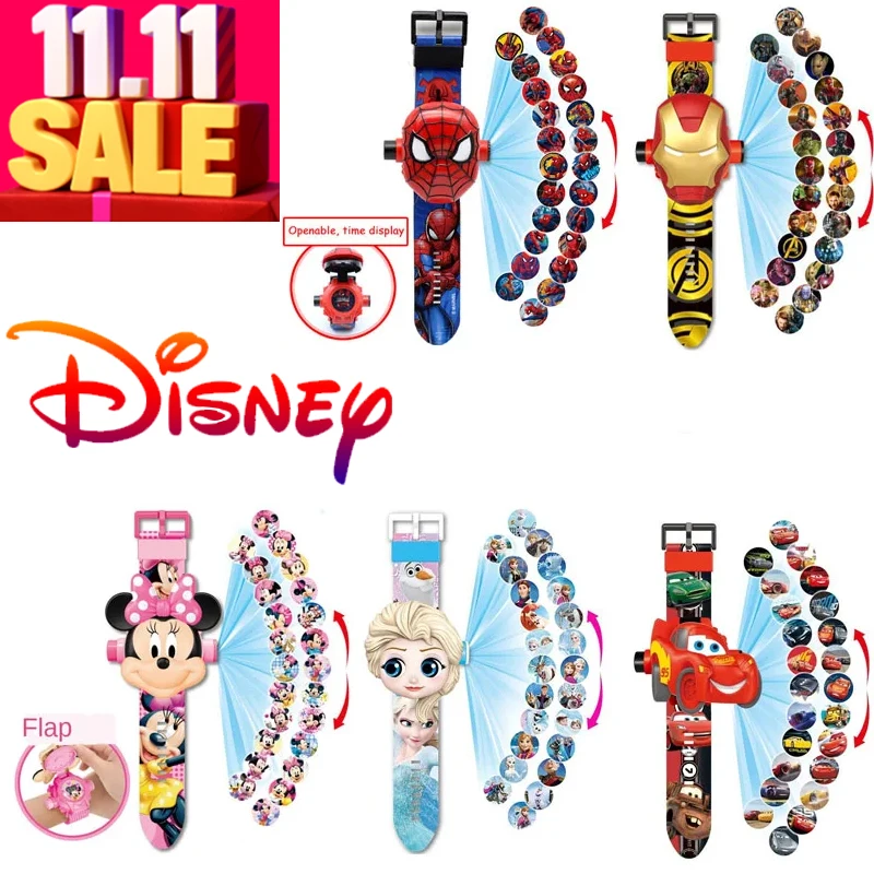 New Disney Marvel Figure Spiderman Minnie 24 Projection Watch Digital Clock Student Wristwatches Kids Toy Boy Girl Christma Gift