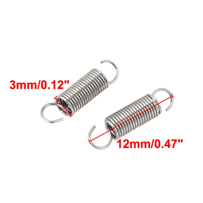 66pcs 0.4mmx3x12mm 304 Stainless Steel Dual Hook Small Tension Spring  for Marine Computer Electronics Automotive