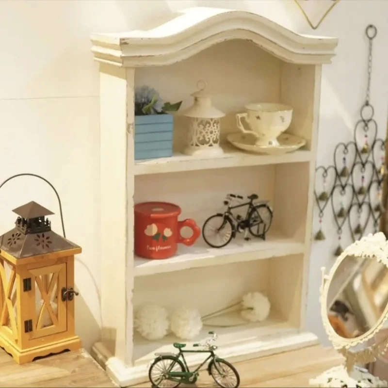 Vintage White Solid Wood Arched Door Shape 3 Level Wall Shelf for Cups Home Decoration