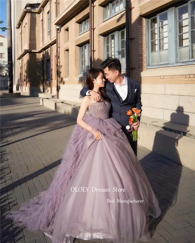 OLOEY-Vestido largo de tul de lavanda para mujer, traje de noche coreano romántico con escote Corazón, fiesta de graduación, 2024