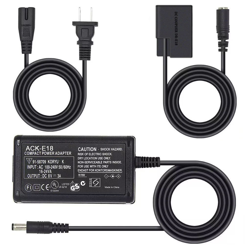 ACK-E18 ACKE18 AC Power Adapter (AC-E6 + LP-E17) DR-E18 for Canon Cameras EOS 77D 200D 750D T6i 760D T6s T7i X8i 8000D sl2 sl3