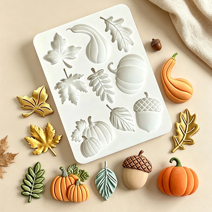 Pumpkin Acorn Leaf Thanksgiving Day Silicone Mold for Sugarcraft Resin Cupcake Baking Fondant Cake Decorating Tools