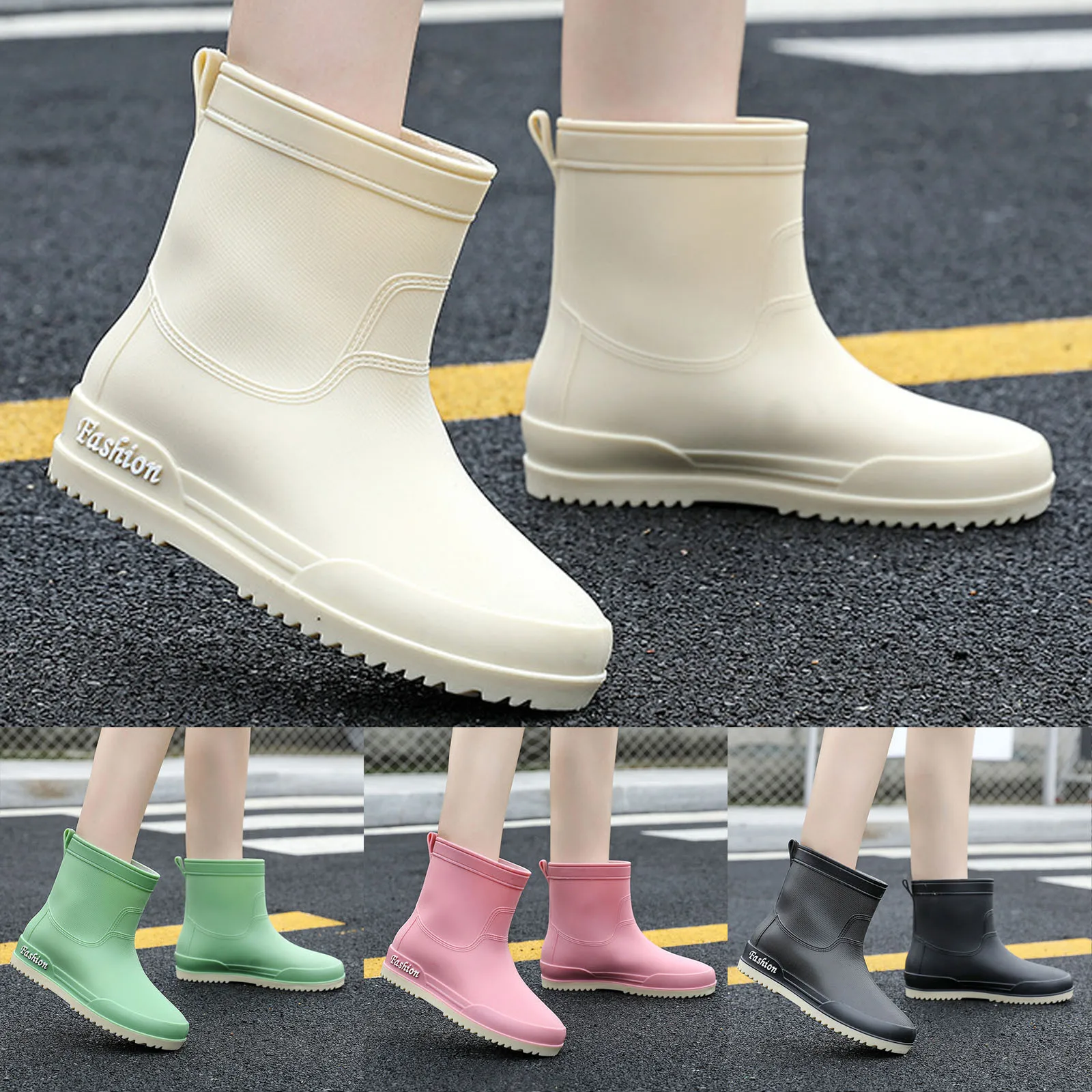 

Slip Women's Rain Shoes Korean Version Solid Color Fashion Short Tube Women's Water Shoes Wedges Boats for Women