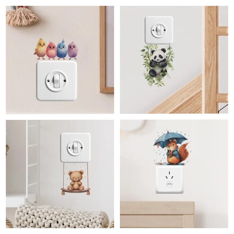 Cute cartoon animals children\'s bedroom porch living room home decorative light switch sticker self-adhesive wall stickers