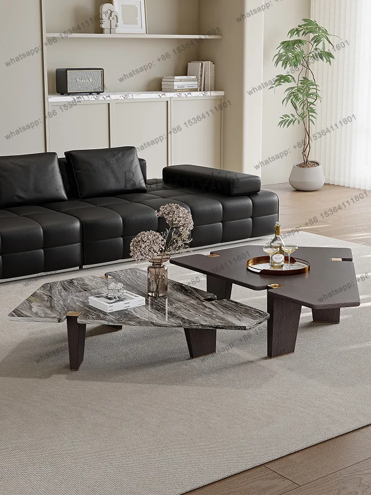 Customizable Italian minimalist marble special-shaped coffee table light luxury high-end home living room combination Factory Di