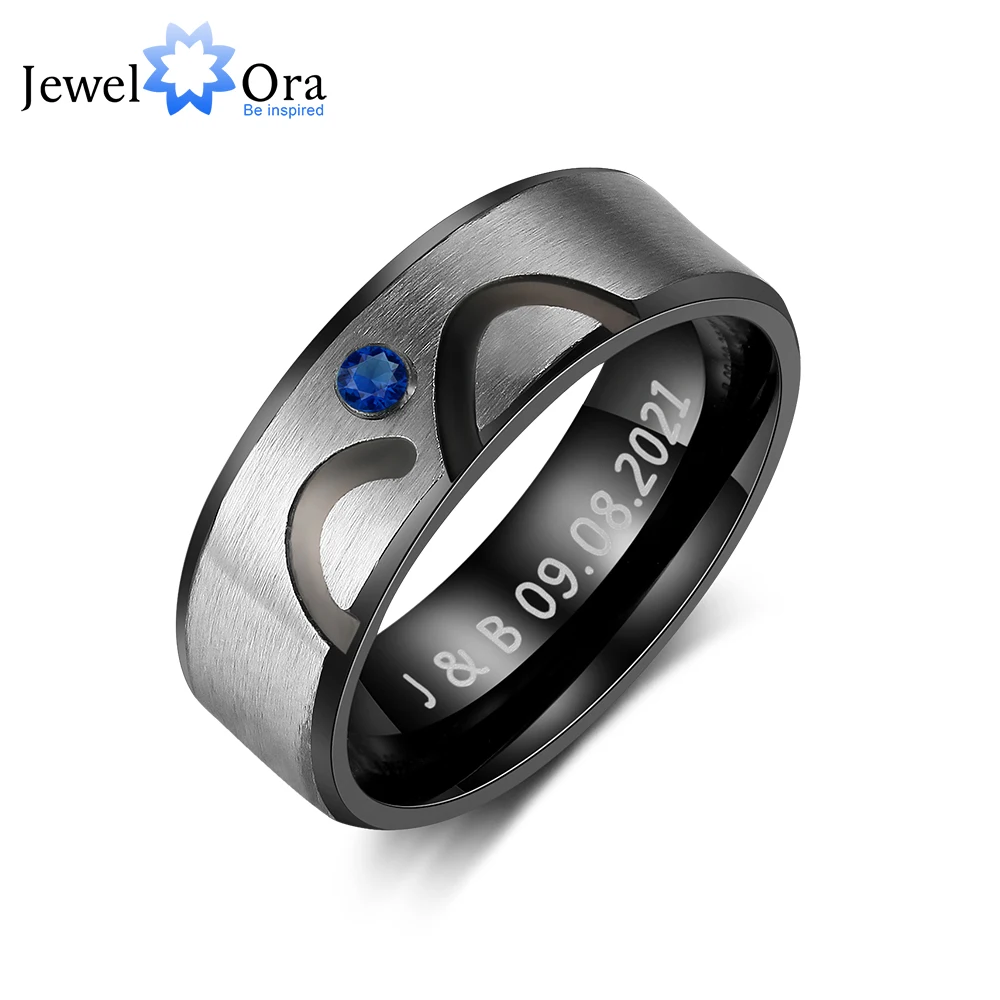 Anillos con grabado infinito personalizados para mujer y hombre, anillos de 1 piedra de nacimiento para pareja, regalos para amantes del Día de San Valentín